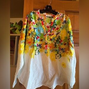 Vintage Floral Tunic - Yellow, Green, Blue
